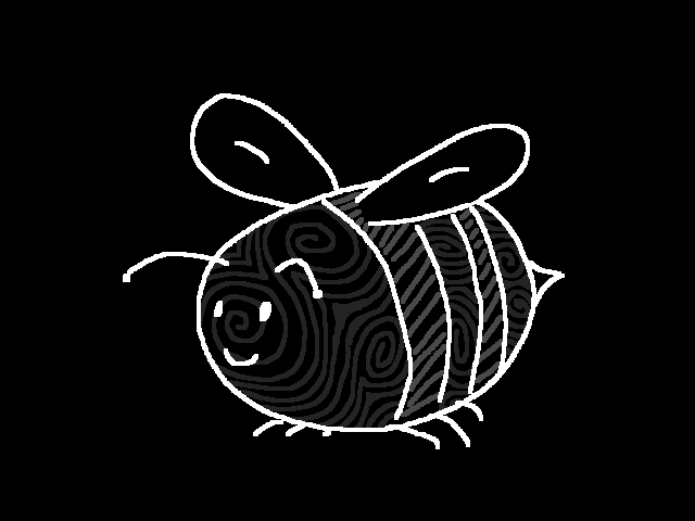 A drawing of a round, happy bumblebee
